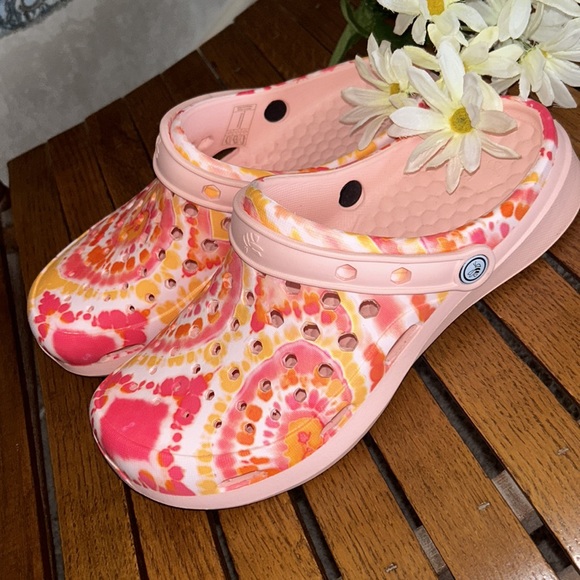 🐝NEW!🐝JOYBEES🌸Pink & Orange TIE DYE design CLOGS. Women’s 9🧡NWOT - Picture 2 of 10